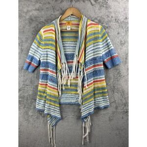 3/$20 Ruby Rd Open Front Short Sleeve Small Cardigan Lightweight Boho‎ Fringe